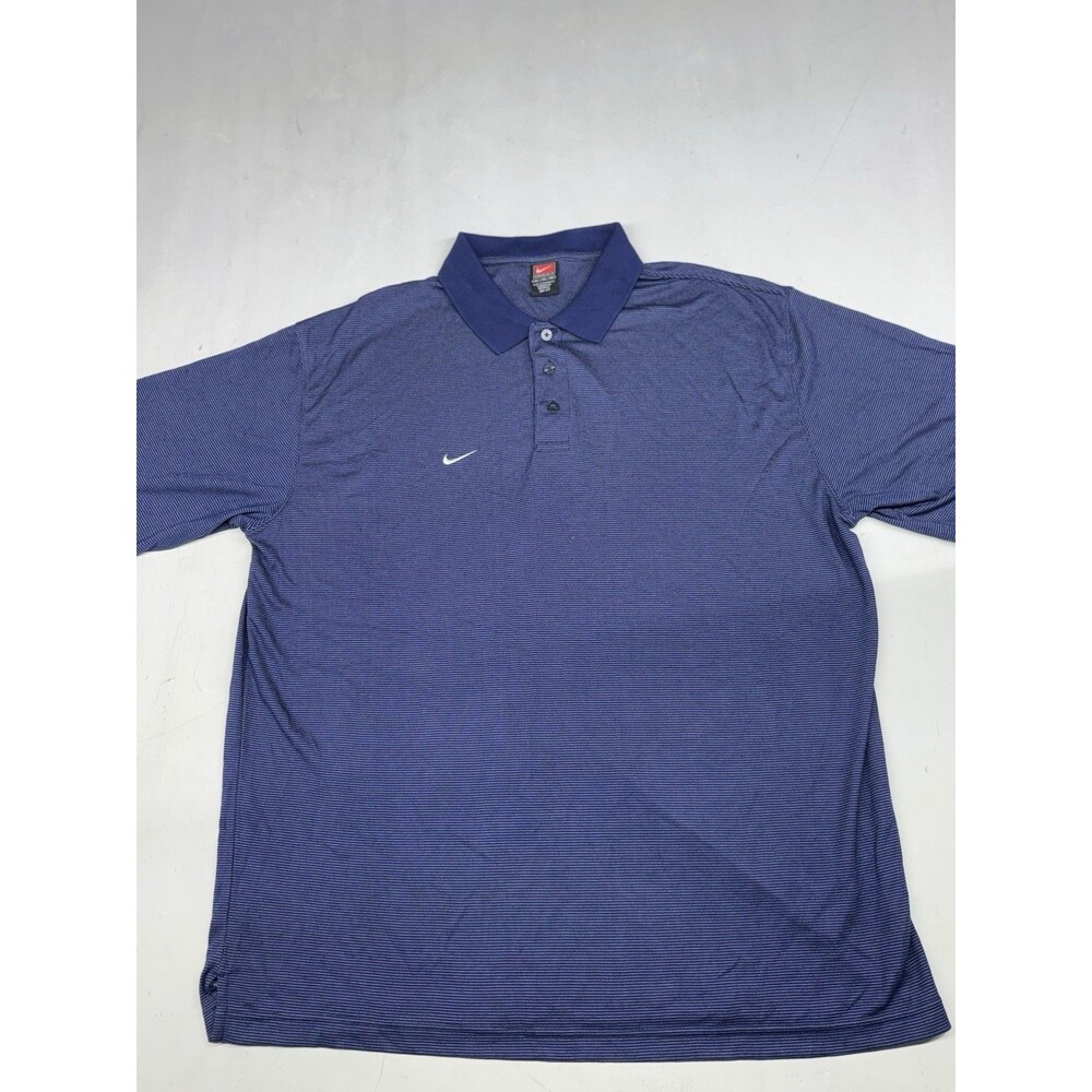 Nike Dri Fit Blue Striped Gold Polo Performance Stretch Mens XL Y2K 2000s Style